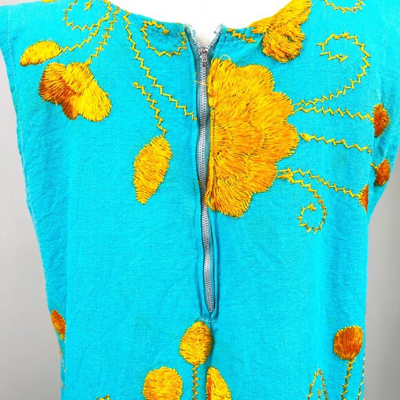 Vintage Boho Summer Shift Dress – Hand Embroidered Orange Floral with Fringe Hem - Picture 11 of 12